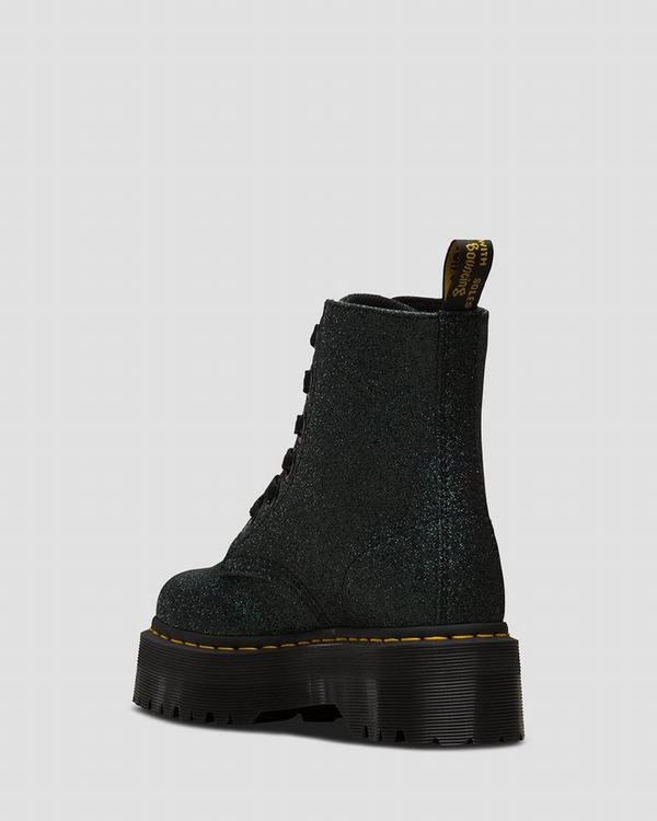 Dr Martens Dámské Kotníkové Boty Molly Fine Glitter Zelene / Černé, CZ-346702